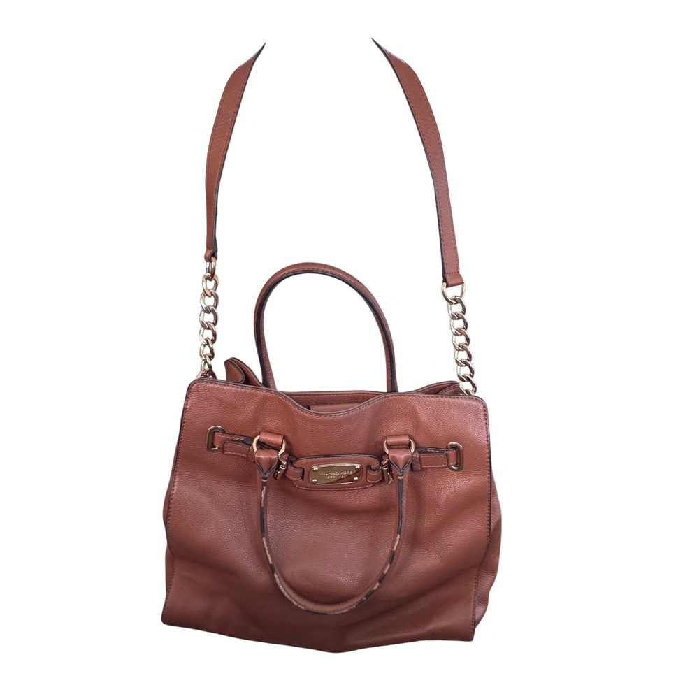 Michael Kors Satchel Bag Leather‎ Camel Brown handle worn 13x14x5"Pre loved
